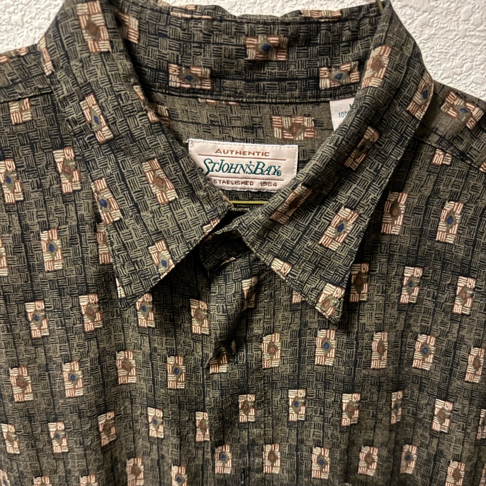 Vintage St. John's Bay Green and Brown Casual Button Down Shirt